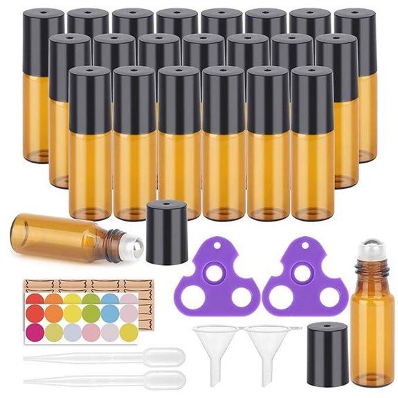 Easytle 24-Pack 5ml Amber Essential Oil Rollers