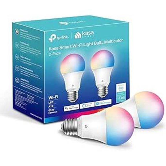 Kasa Smart Colorful Dimmable A19 WiFi Bulbs (2-Pack)
