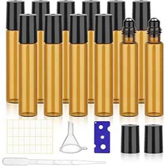 12-Pack Amber Roller Bottles for Essential Oils