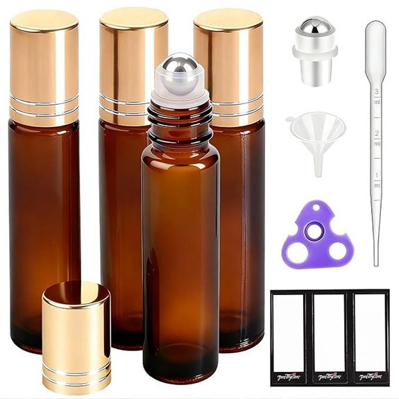 PrettyCare 4 Pack Essential Oil Roller Bottles