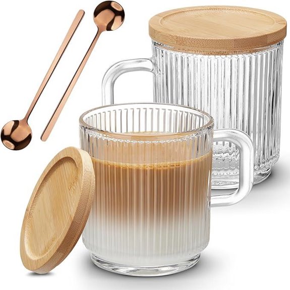 Mfacoy 2 Pack Glass Coffee Mugs with Lids