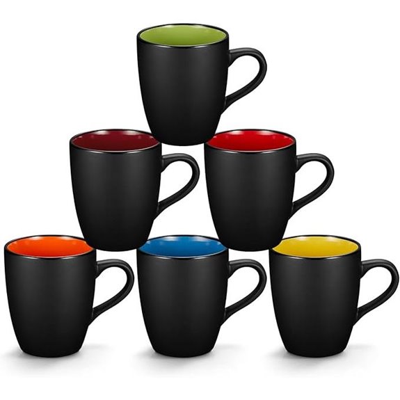 6-Pack 12 oz Porcelain Coffee Mugs (Matte Black Inside)