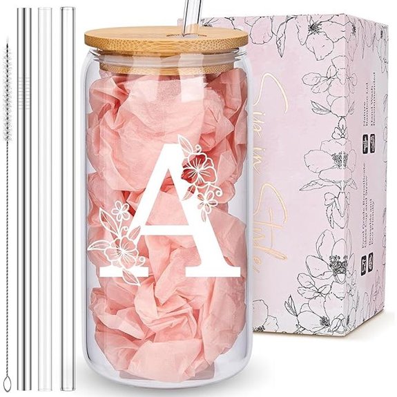 Monogrammed Tumbler with Bamboo Lid and Straw