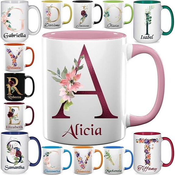 Custom Monogram Floral Coffee Mugs (11 & 15 oz)