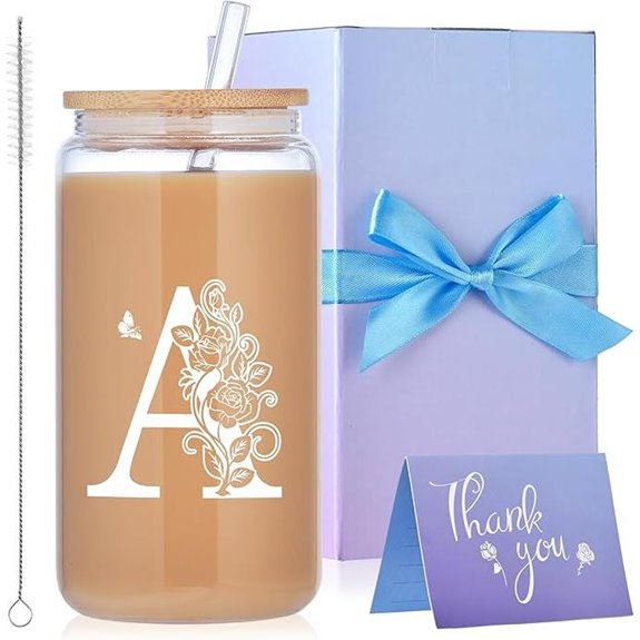 Monogrammed 16oz Glass Tumblers with Lids & Straws