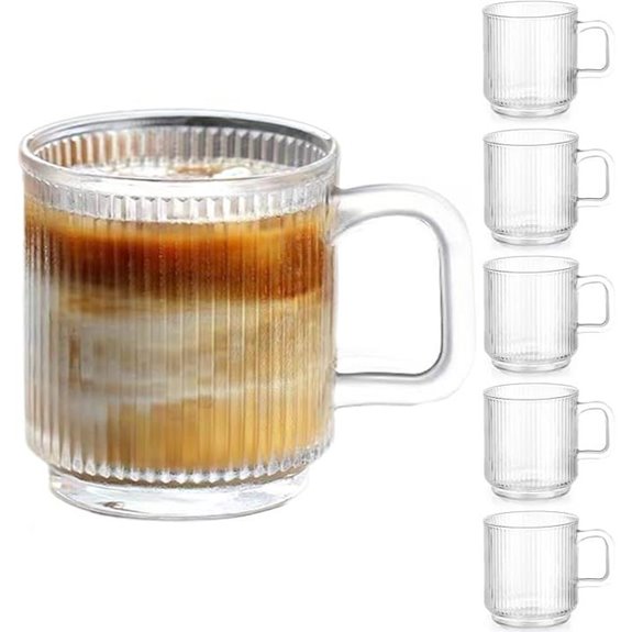 6 Pack Premium Glass Coffee Mugs with Handles