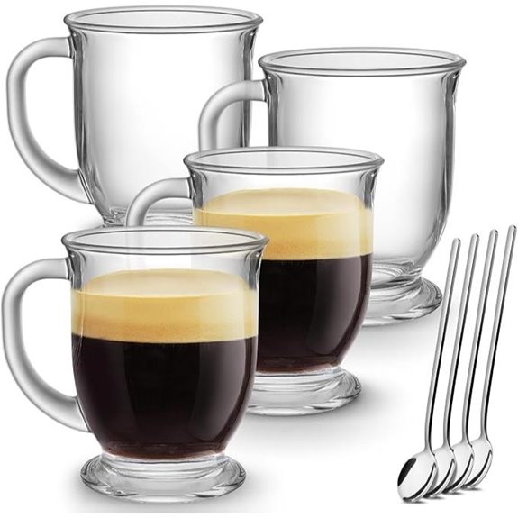 Glass Coffee Mugs Set of 4 with Handles 15 oz