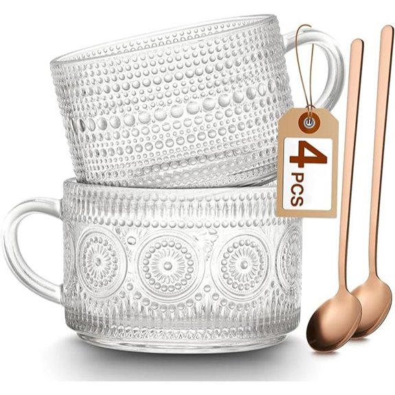 Mfacoy Vintage Coffee Mugs Set (2) 14oz Embossed